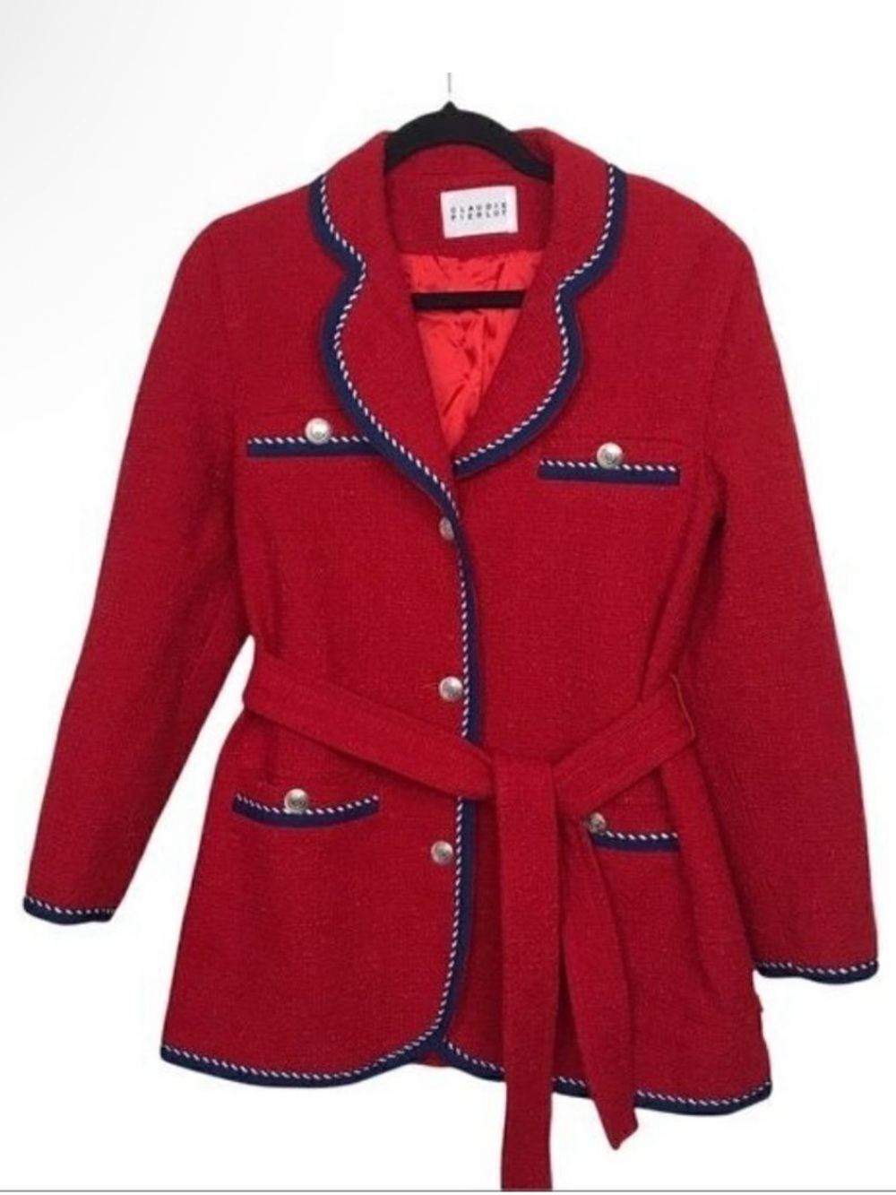 Claudie Pierlot Red Gamin Contrast Trim Tweed Coat Jacket Size 4